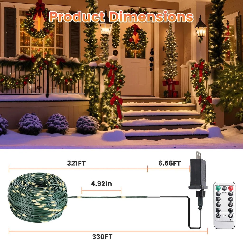 330FT String Lights Outdoor Christmas Decoration Lights With Remote IP44 Waterproof 8 Lighting Modes 8 Brightness Timer Plug In Fairy Light Xmas House Holiday Decor Smart Desion