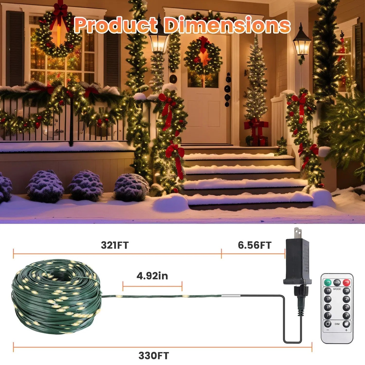 330FT String Lights Outdoor Christmas Decoration Lights With Remote IP44 Waterproof 8 Lighting Modes 8 Brightness Timer Plug In Fairy Light Xmas House Holiday Decor Smart Desion