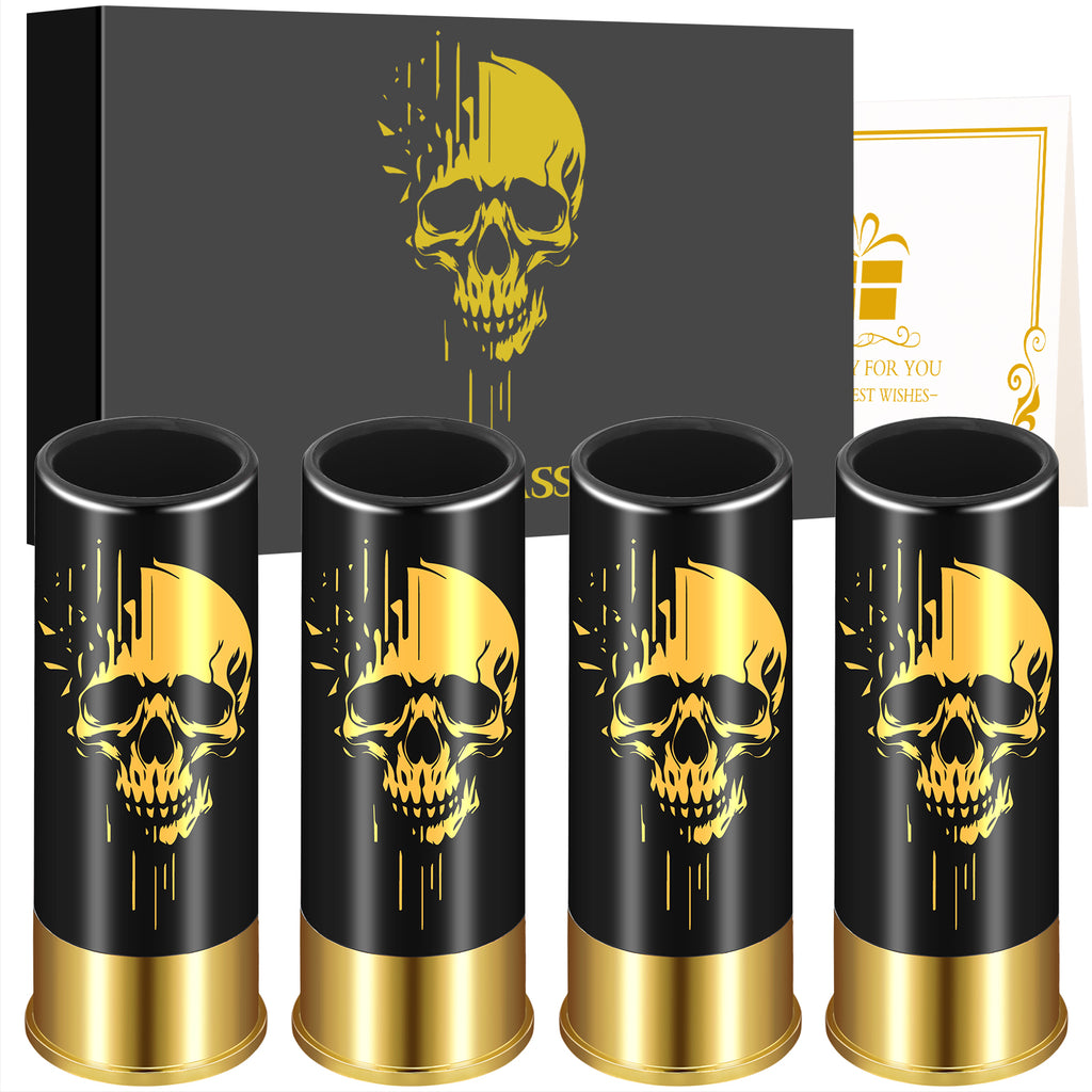 Skull Shot Glasses Set of 4 – 1.5oz Reusable Plastic Bullet Cups for Parties & Bars