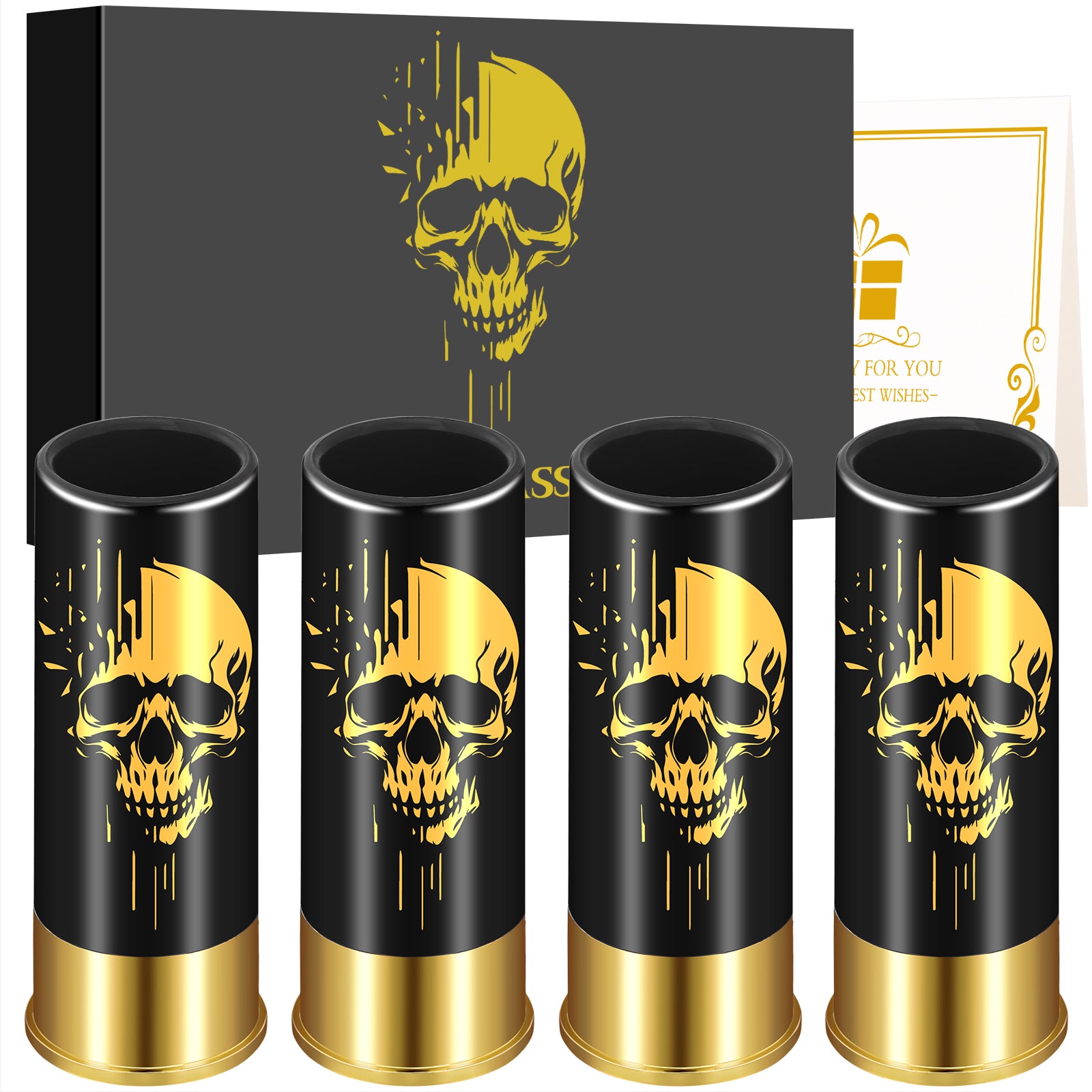 Skull Shot Glasses Set of 4 – 1.5oz Reusable Plastic Bullet Cups for Parties & Bars