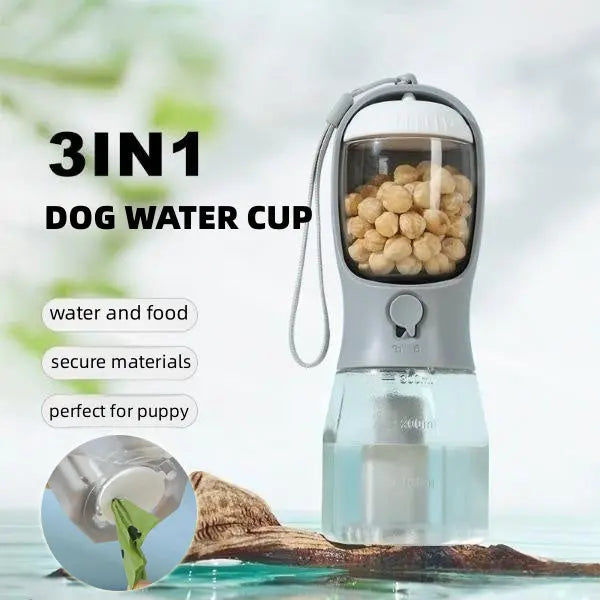 3-in-1 Portable Dog Water Cup with Food & Bag Dispenser Smart Desion