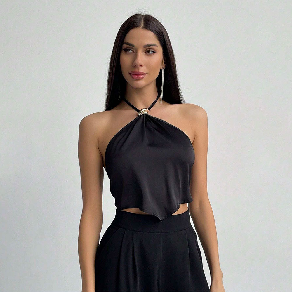 Backless Halter Neck Tank Top – Lace-Up, Slim Fit, Open Back, Women's Summer Top