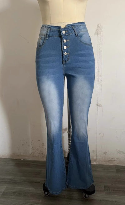 Women's High Waist Bell Bottom Jeans – Flare Leg, Stretch Denim, Ripped Hem