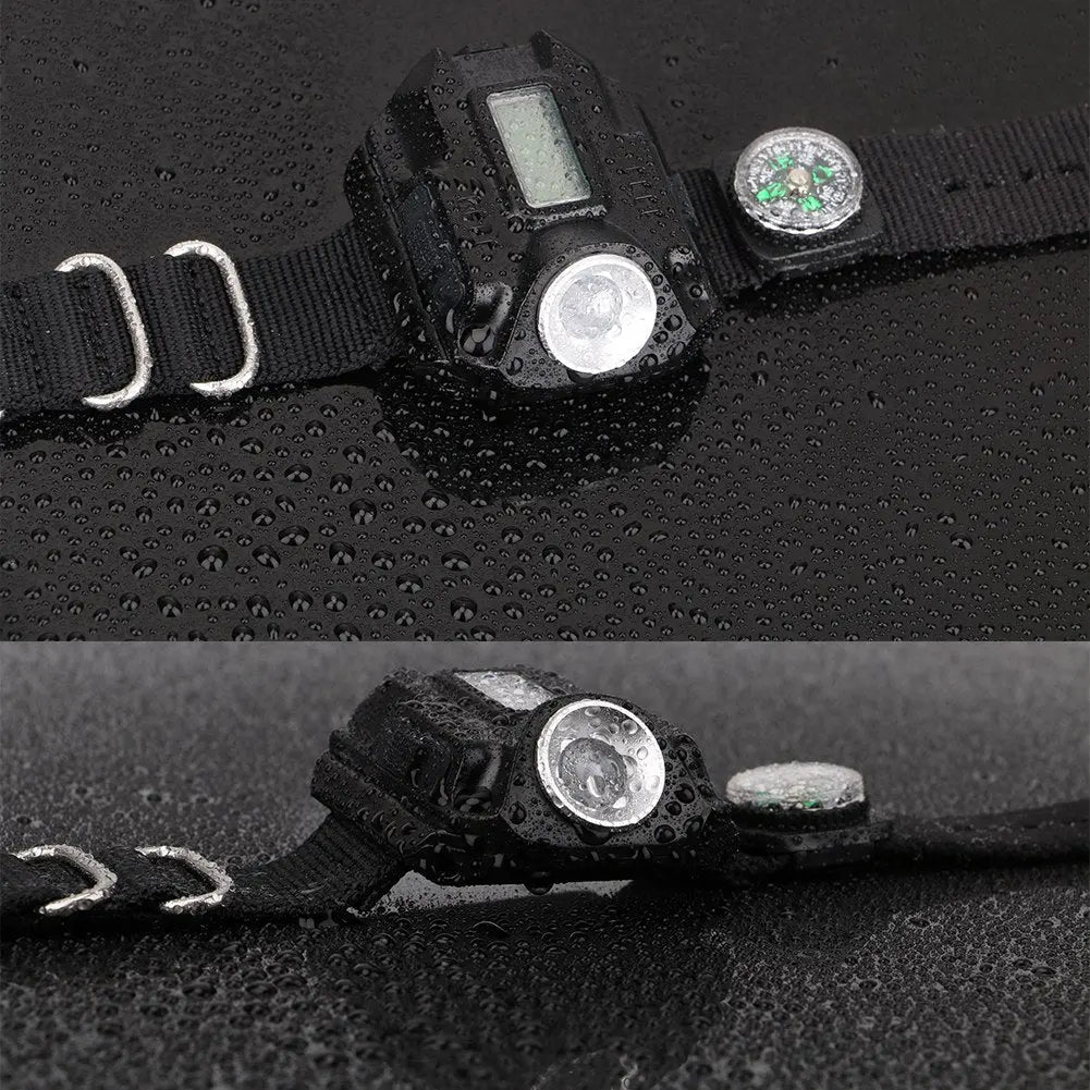 LED watch flashlight flashlight portable light USB charging 4 mode light tactical flashlight time display with compass Smart Desion