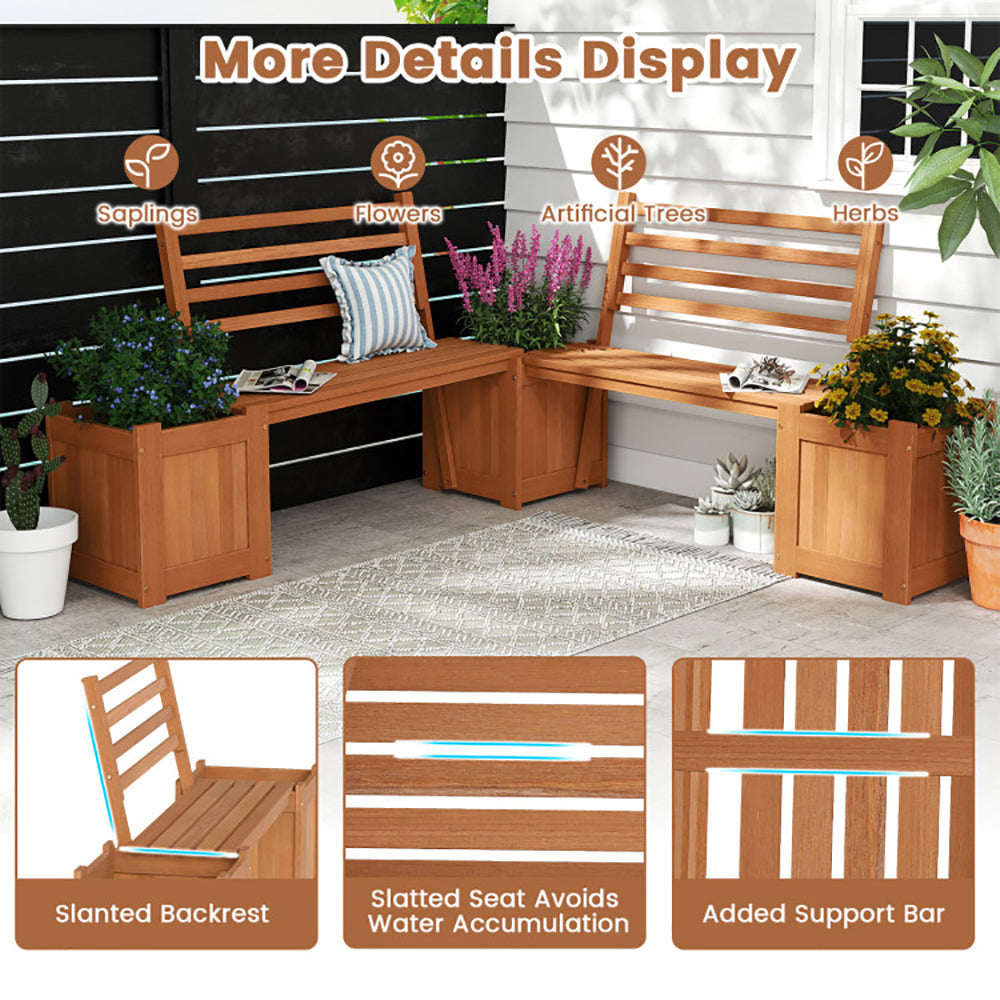 Outdoor Wooden Bench with Planter Boxes – 2-in-1 Hardwood Garden Bench, 330 lb Capacity