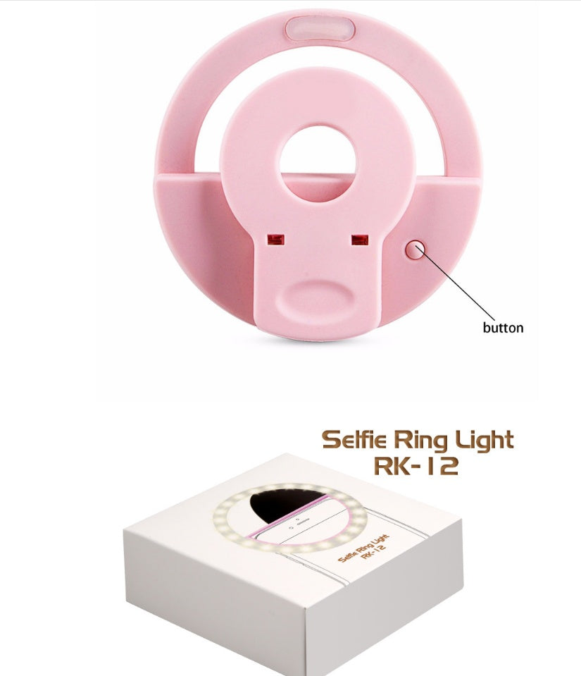 RK-12 Clip-On LED Selfie Fill Light – USB Rechargeable, 4 Brightness Levels, Universal Clip