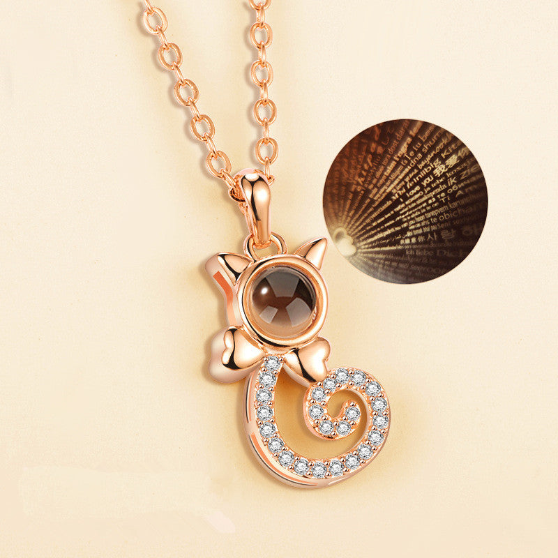 "I Love You" 100 Languages Projection Necklace – Gold Plated Copper, Memory Gift