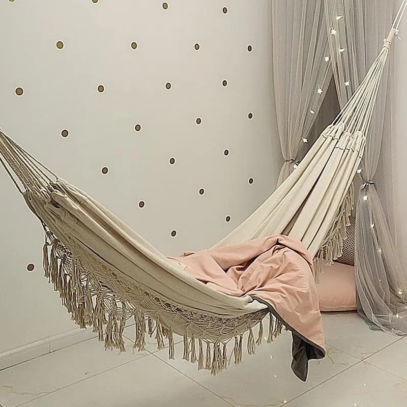 Double Hammock Nordic Bohemian Tassel Hammock Beach Outdoor Smart Desion