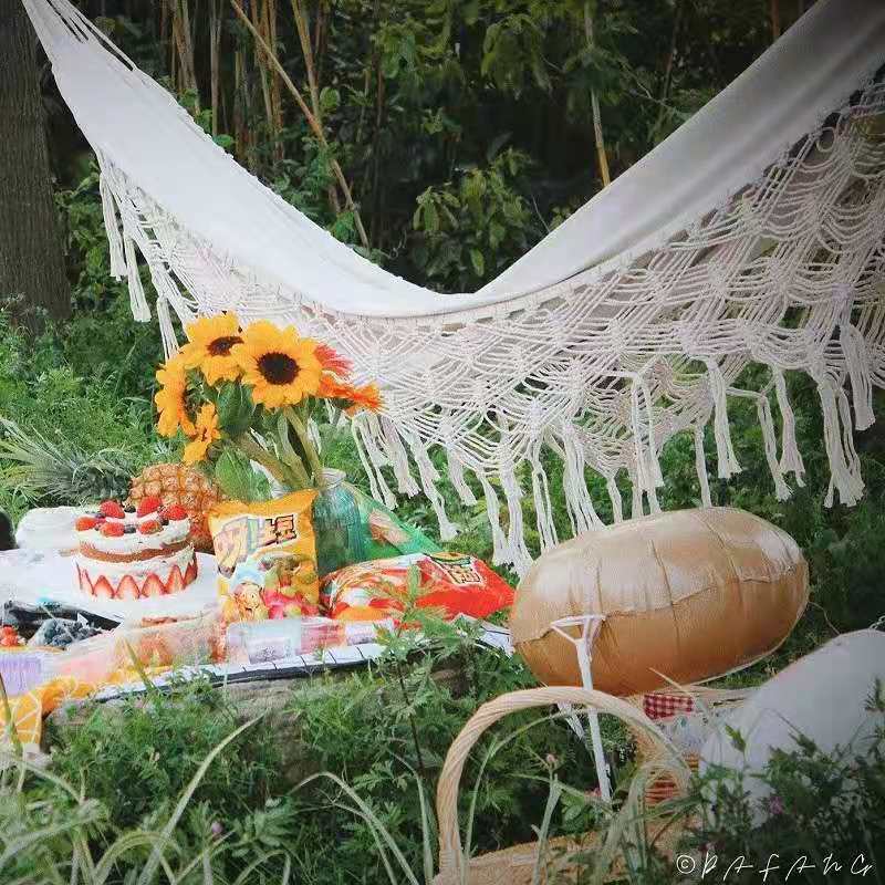 Double Hammock Nordic Bohemian Tassel Hammock Beach Outdoor Smart Desion