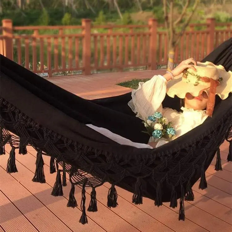 Double Hammock Nordic Bohemian Tassel Hammock Beach Outdoor Smart Desion