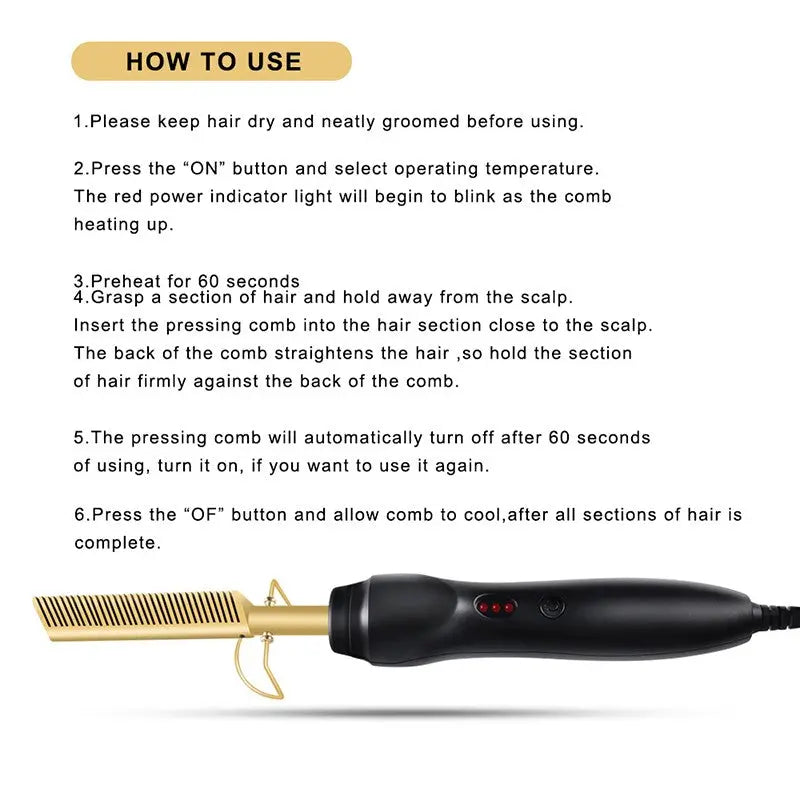 Press Comb Hot Comb Professional Hair Hot Comb Straightener Electric Hot Comb Smart Desion