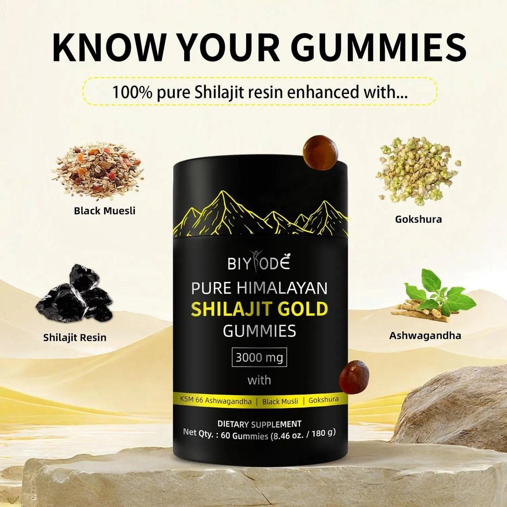 Pure Himalayan Shilajit Gummies  With Ashwagandha, Gokshura & Other Herbs No Added Sugar 60 Chewables Edible Supplement Smart Desion