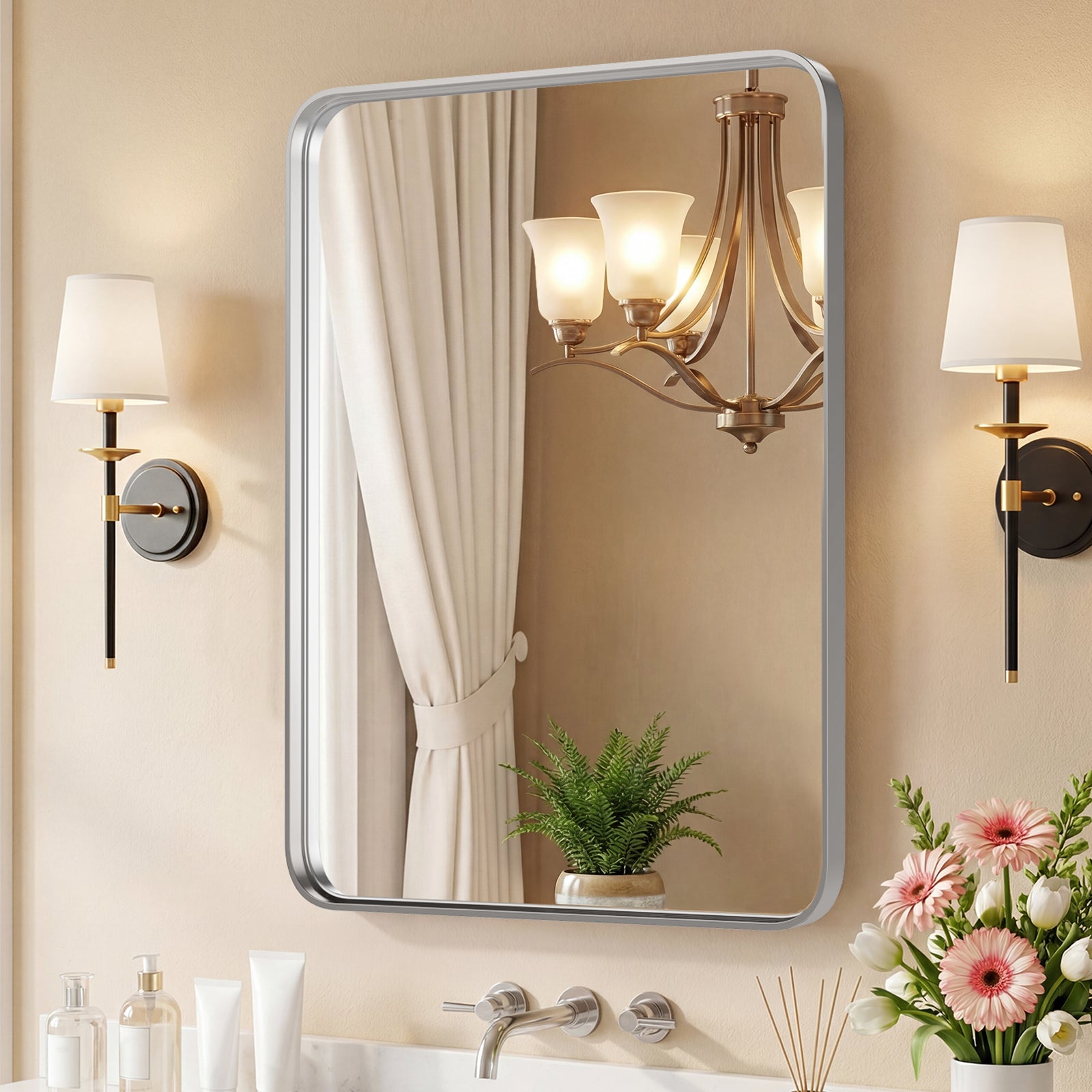 Rectangular Wall Mirror – Metal Frame, HD Fog-Free, Waterproof, 4 Sizes, 3 Colors