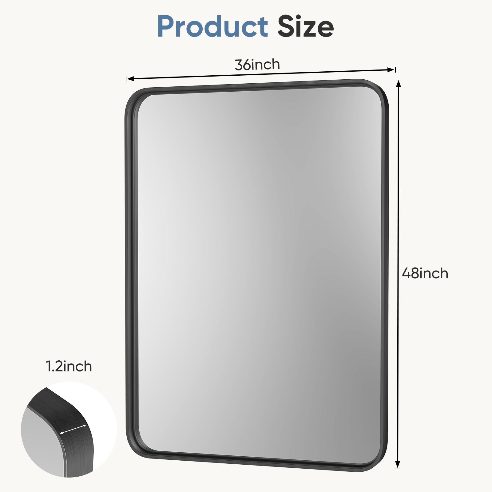Rectangular Wall Mirror – Metal Frame, HD Fog-Free, Waterproof, 4 Sizes, 3 Colors
