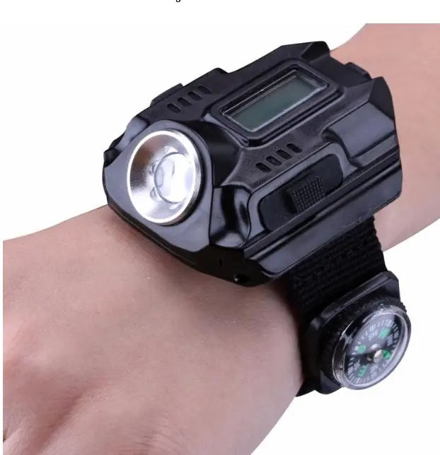 LED watch flashlight flashlight portable light USB charging 4 mode light tactical flashlight time display with compass Smart Desion