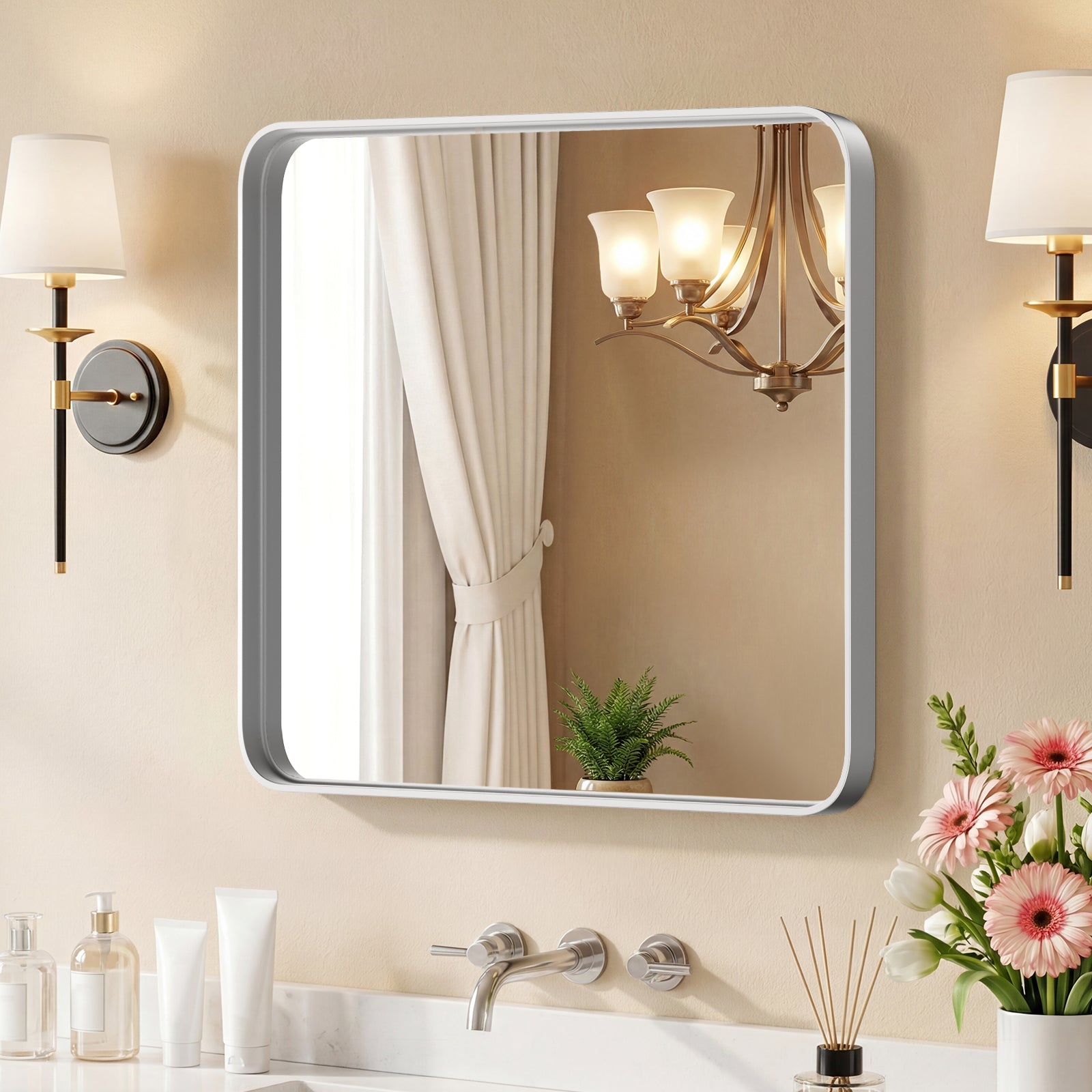 Rectangular Wall Mirror – Metal Frame, HD Fog-Free, Waterproof, 4 Sizes, 3 Colors
