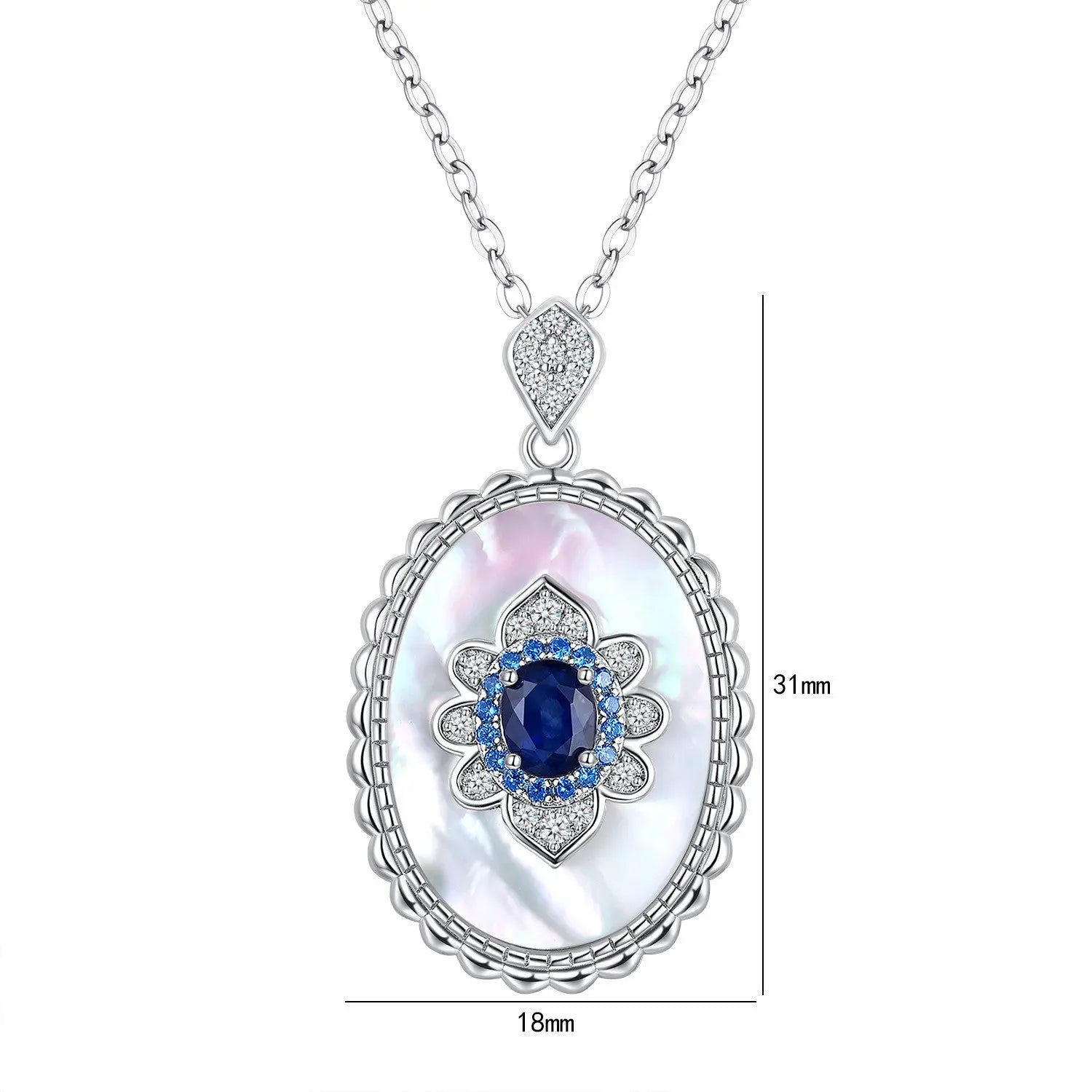 Sterling Silver Inlaid Light Luxury Natural Sapphire Pendant Necklace Smart Desion