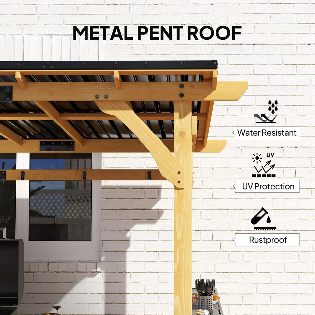 13 X 6 Wooden BBQ Grill Gazebo, Outdoor Hardtop Grill Gazebo With Metal Roof, 2 Bar Shelves And 6 Hooks, Natural Smart Desion