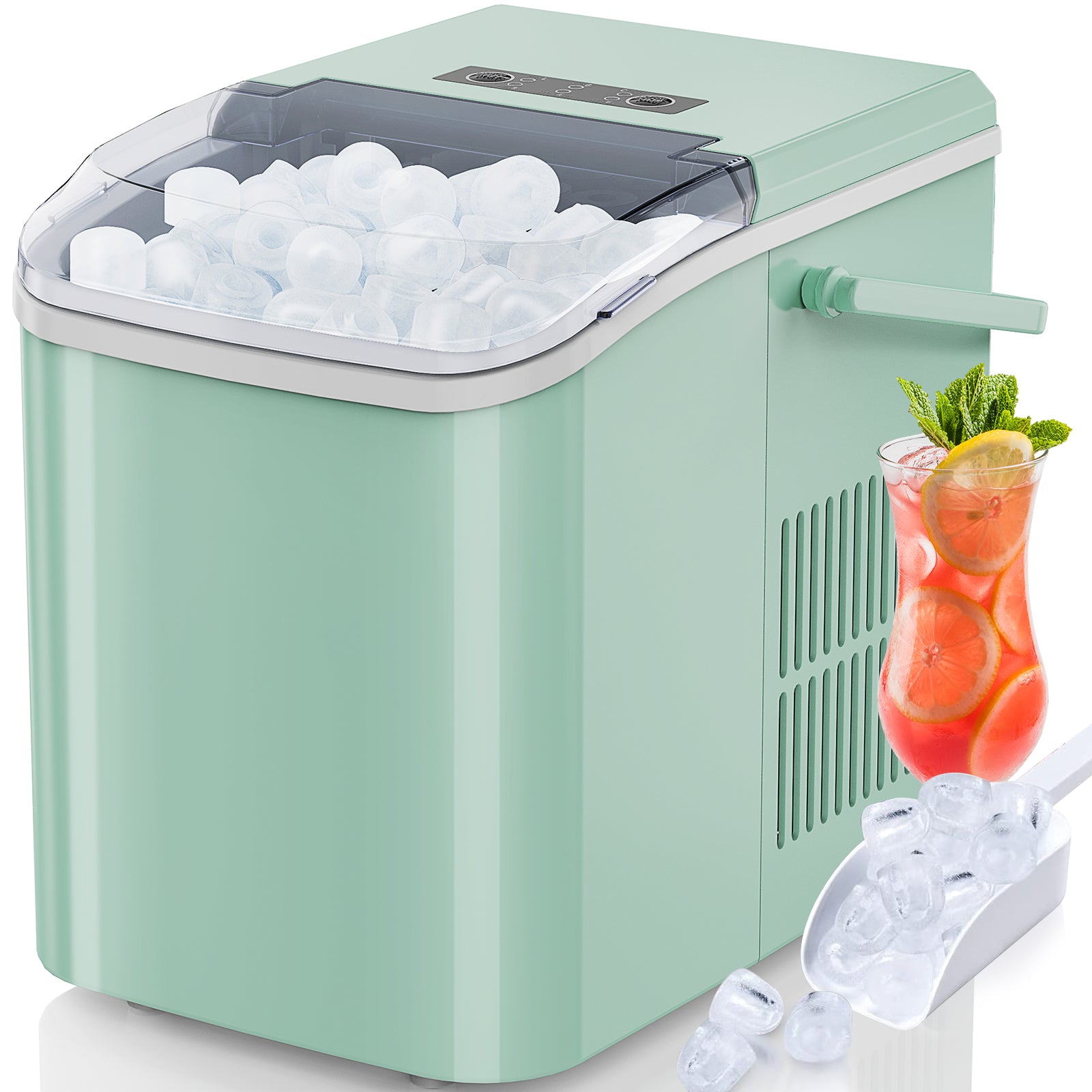 Portable Ice Maker – 9-Min Bullet Ice, 24 lbs/Day, Self-Cleaning, 2 Ice Sizes