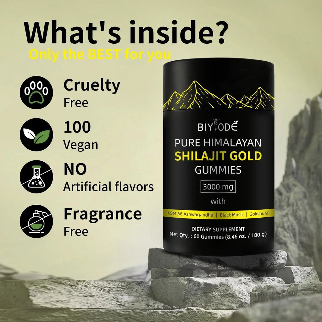 Pure Himalayan Shilajit Gummies  With Ashwagandha, Gokshura & Other Herbs No Added Sugar 60 Chewables Edible Supplement Smart Desion