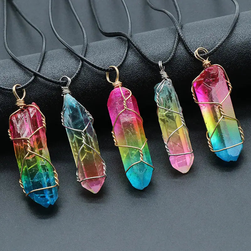 Hot Selling Stone Crystal Pillar Tree Of Life Pendant Ins Fashion Necklace Smart Desion