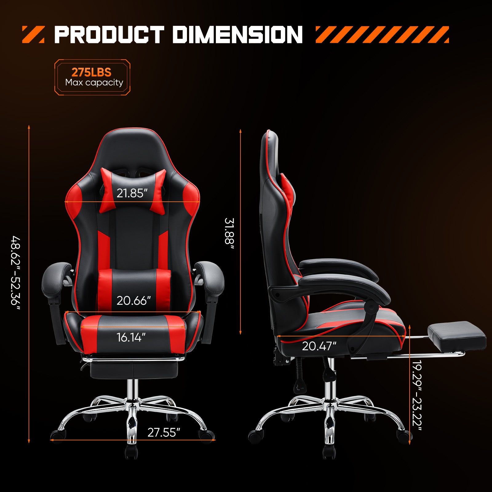 Gaming Chair & Desk Set – Ergonomic, 275 lb Capacity, Reclining, Height Adjustable