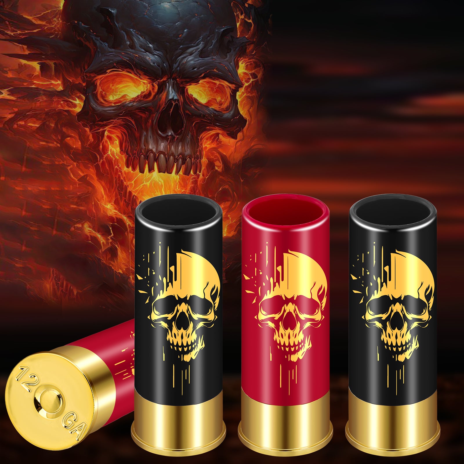 Skull Shot Glasses Set of 4 – 1.5oz Reusable Plastic Bullet Cups for Parties & Bars