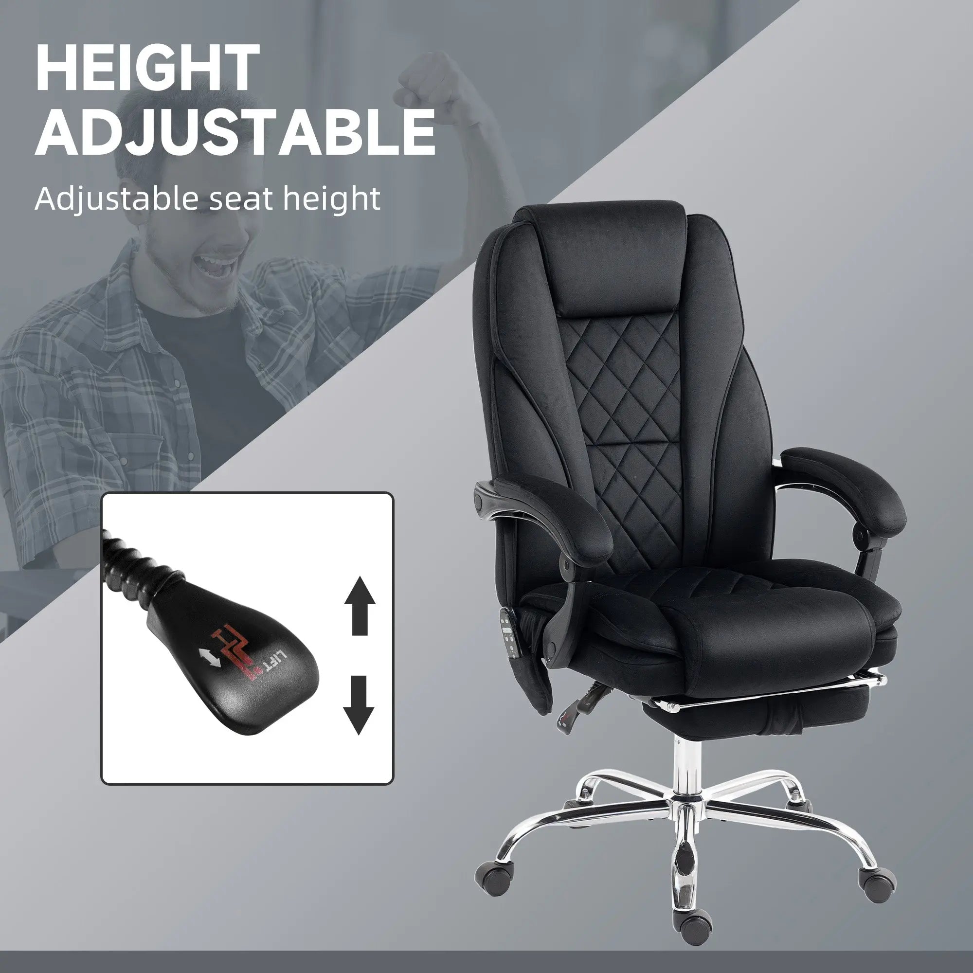 Massage Office Chair, Heated Reclining Computer Chair With Adjustable Height And Footrest, Black Smart Desion