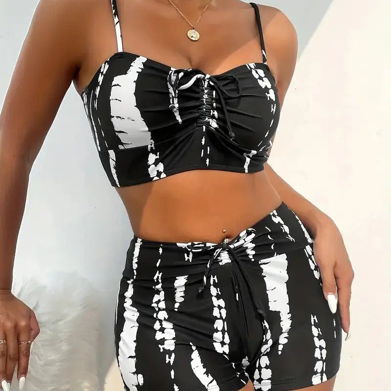 Tight-fitting High-waisted Bikini Two-piece Boxer-style Modest Swimwear Smart Desion