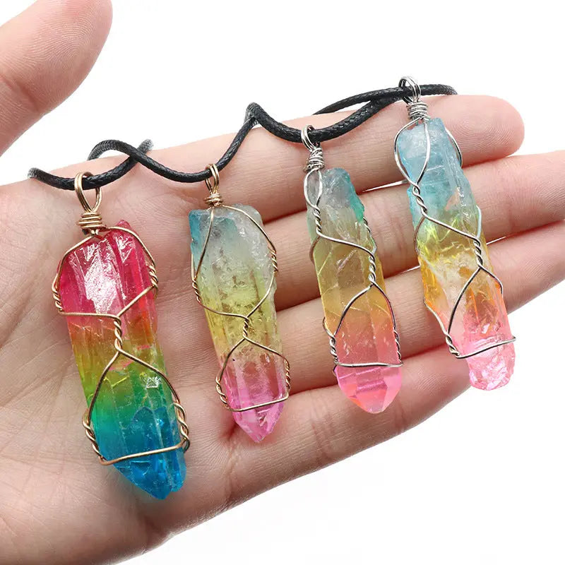 Hot Selling Stone Crystal Pillar Tree Of Life Pendant Ins Fashion Necklace Smart Desion