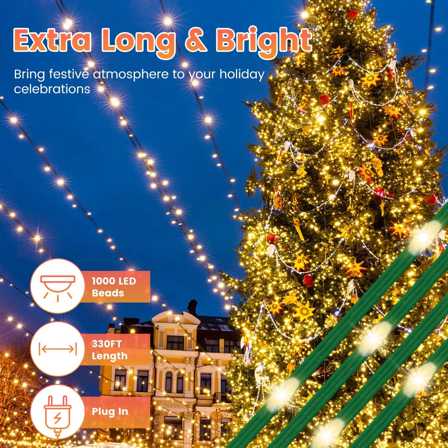 330FT String Lights Outdoor Christmas Decoration Lights With Remote IP44 Waterproof 8 Lighting Modes 8 Brightness Timer Plug In Fairy Light Xmas House Holiday Decor Smart Desion