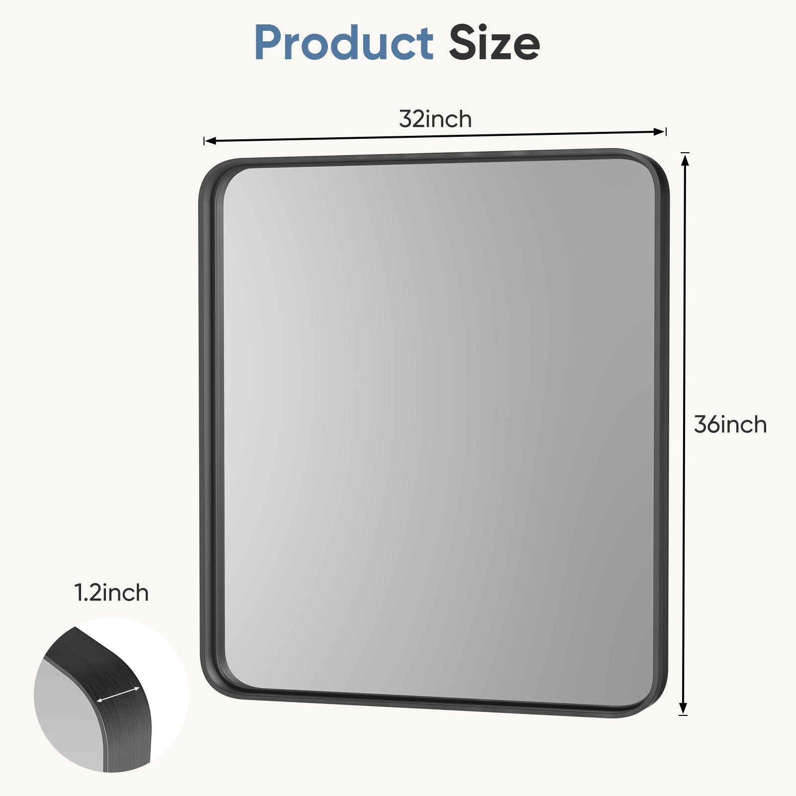 Rectangular Wall Mirror – Metal Frame, HD Fog-Free, Waterproof, 4 Sizes, 3 Colors