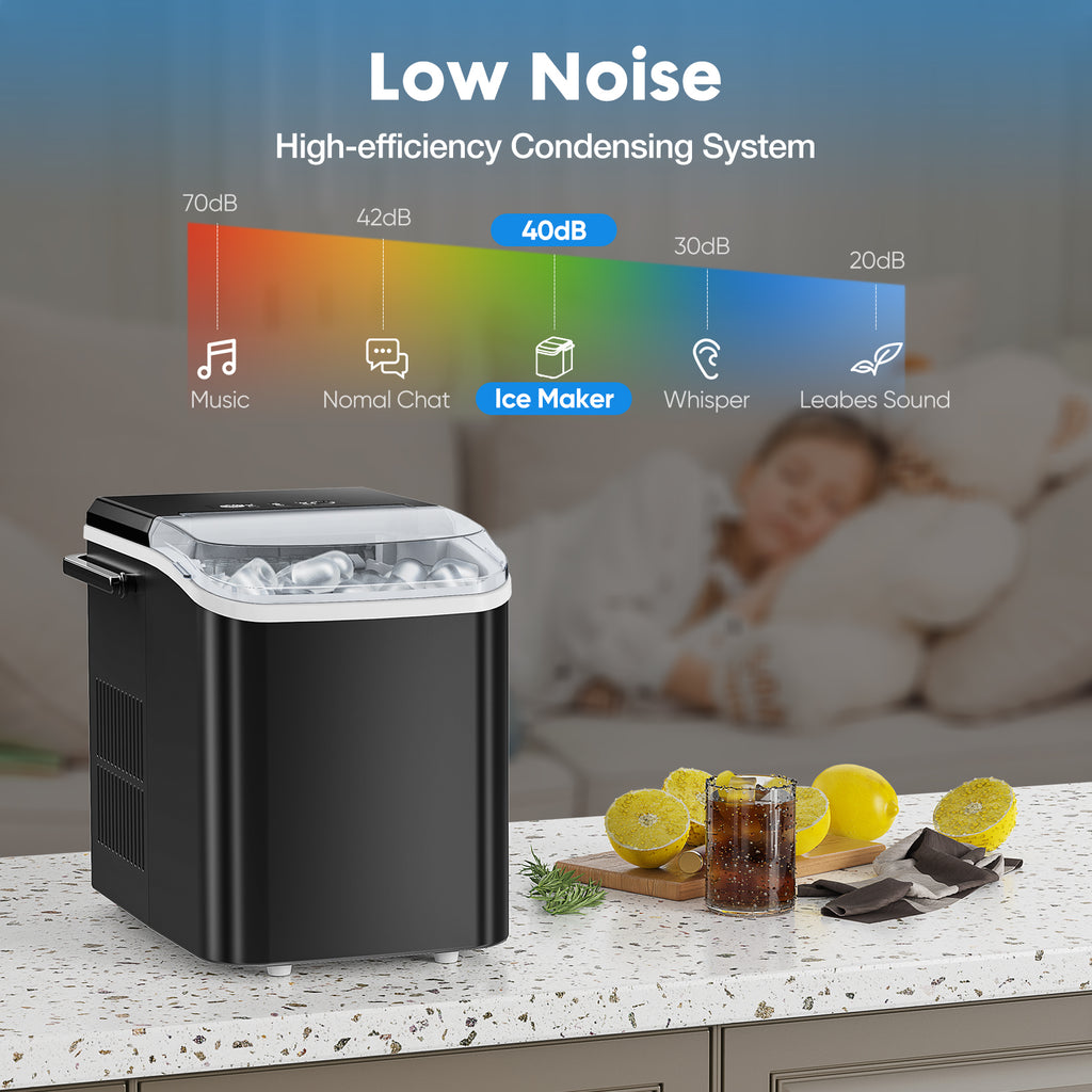 Portable Ice Maker – 9-Min Bullet Ice, 24 lbs/Day, Self-Cleaning, 2 Ice Sizes
