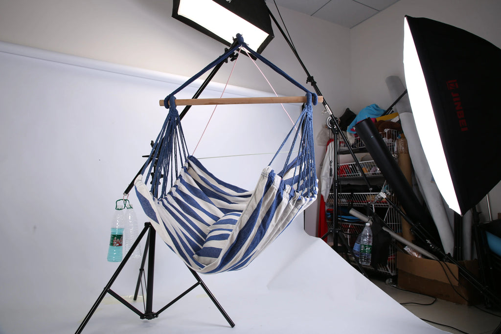 1Pc Hammock Hanging Chair Canvas Porch Patio Swing Seat Portable Camping Rope Seat Wooden Stick Hammock Chair With 2 Pillows 265LBS Load-bearing Smart Desion