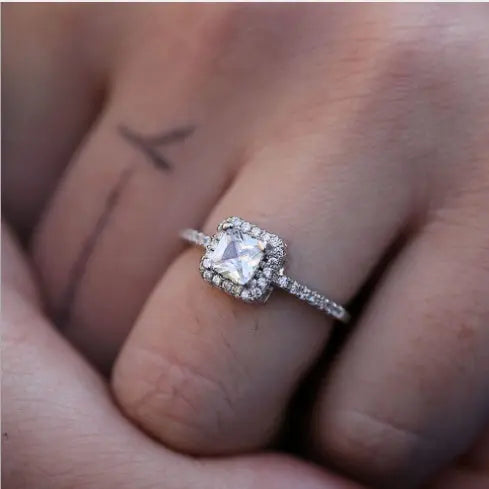 Women's square round diamond ring Creative micro-set zircon simple ring Smart Desion