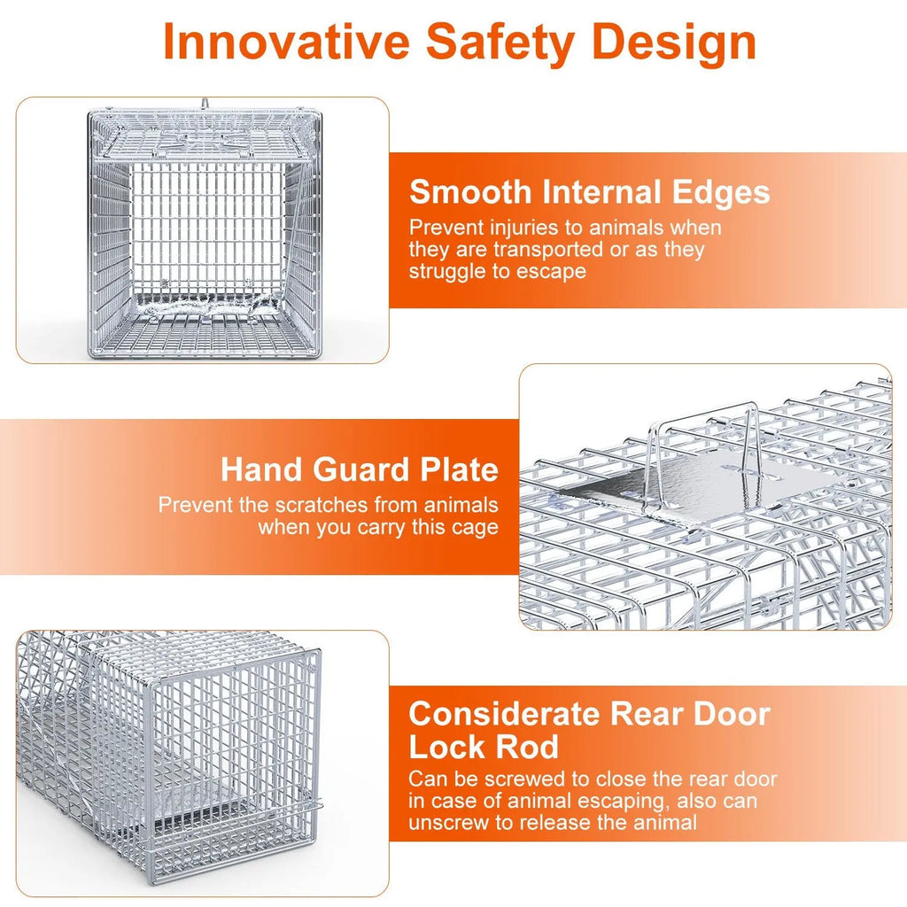 1Pc Live Animal Trap Cage 37x14x15in Folding Catch And Release Humane Cat Trap Galvanized Iron For Raccoons Foxes Coyotes Stray Dogs Armadillos Squirrels Smart Desion
