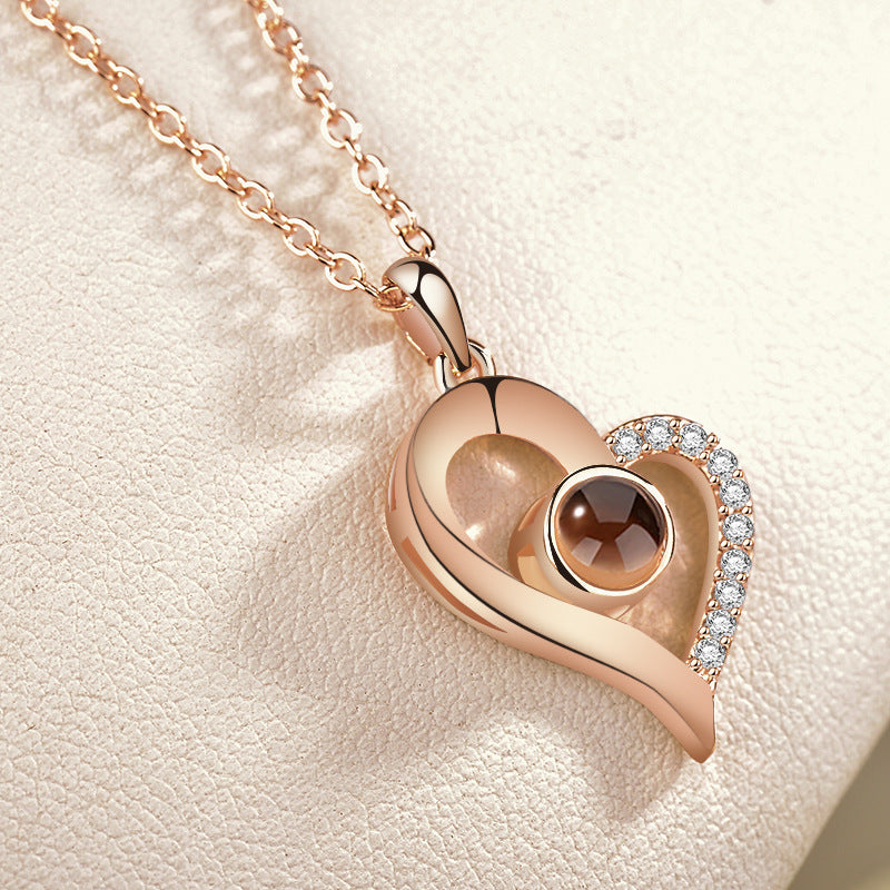 "I Love You" 100 Languages Projection Necklace – Gold Plated Copper, Memory Gift