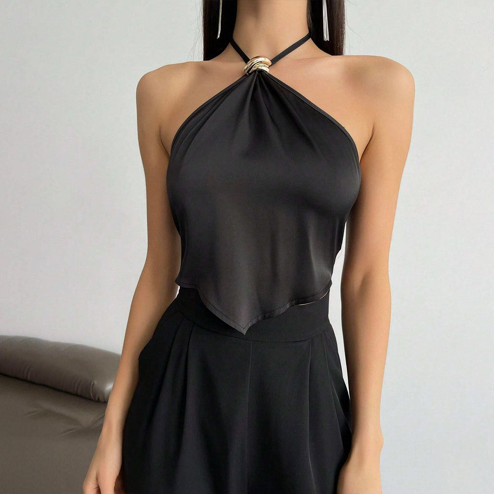 Backless Halter Neck Tank Top – Lace-Up, Slim Fit, Open Back, Women's Summer Top