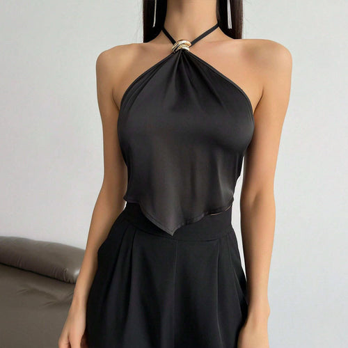 Backless Halter Neck Tank Top – Lace-Up, Slim Fit, Open Back, Women's Summer Top