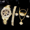 Rhinestone Jewelry 5-Piece Set – Snowflake Watch, Necklace, Bracelet, Ring & Earrings