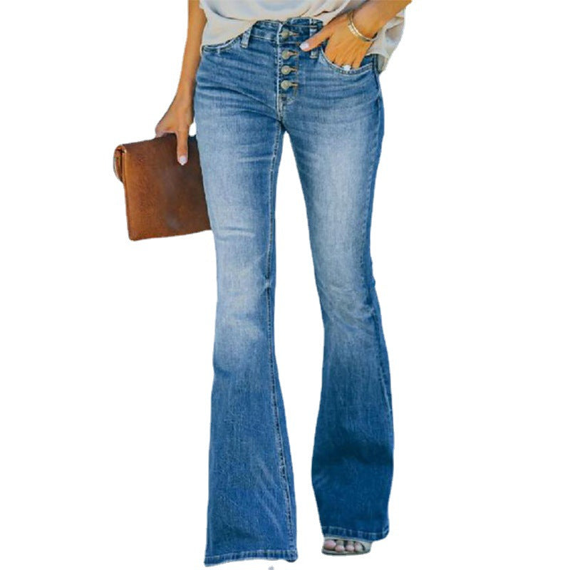 Women's High Waist Bell Bottom Jeans – Flare Leg, Stretch Denim, Ripped Hem