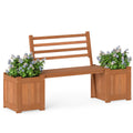 Outdoor Wooden Bench with Planter Boxes – 2-in-1 Hardwood Garden Bench, 330 lb Capacity
