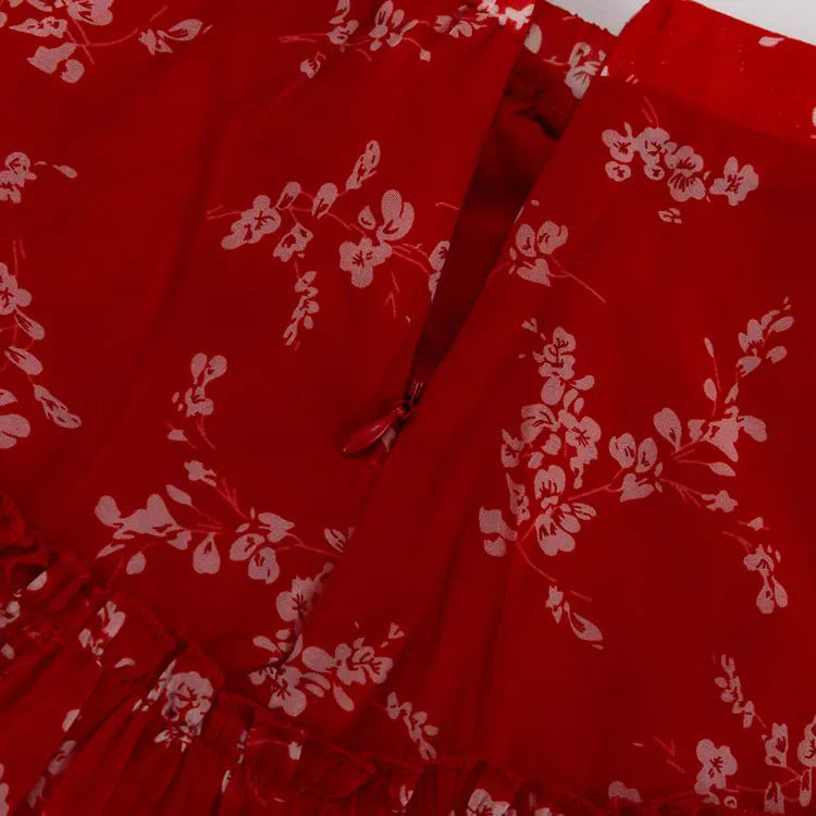 Round Neck Long-sleeved Cropped Top And Printed Skirt Two-piece Set Smart Desion