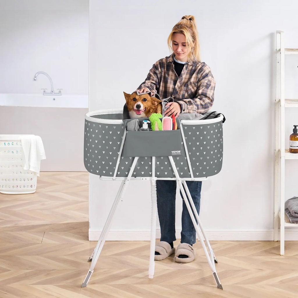 Foldable Dog Bathtub Elevated Grey Shower Station For Small & Medium Dogs & Cats Smart Desion