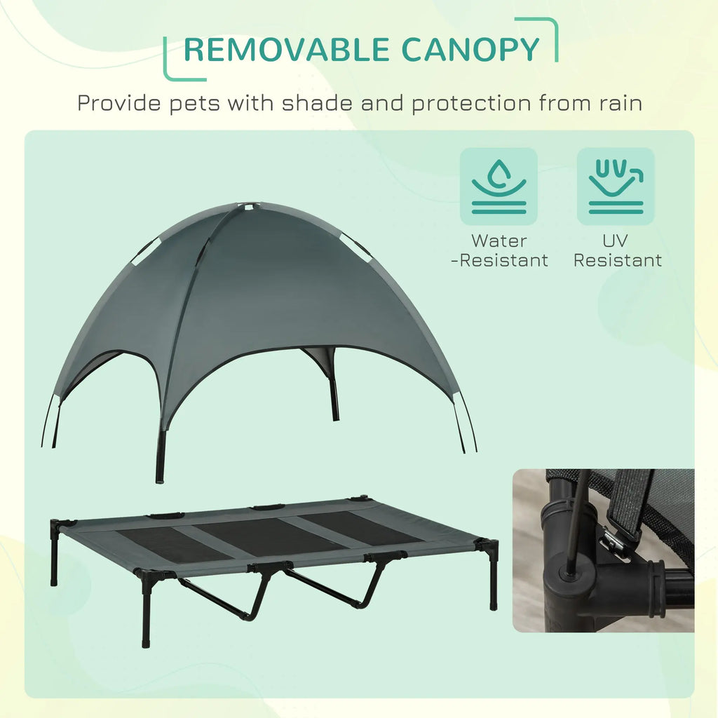 48" X 36" Elevated Portable Dog Cot Cooling Pet Bed With UV Protection Canopy Shade Smart Desion