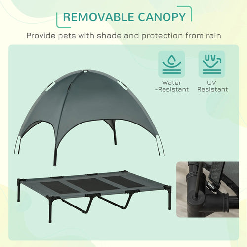 48" X 36" Elevated Portable Dog Cot Cooling Pet Bed With UV Protection Canopy Shade Smart Desion