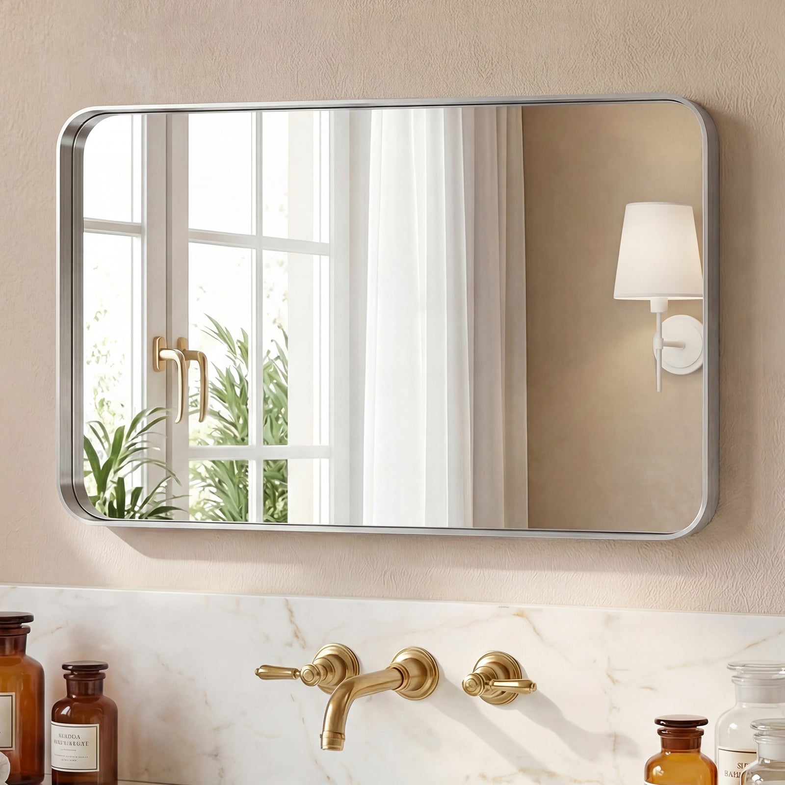 Rectangular Wall Mirror – Metal Frame, HD Fog-Free, Waterproof, 4 Sizes, 3 Colors