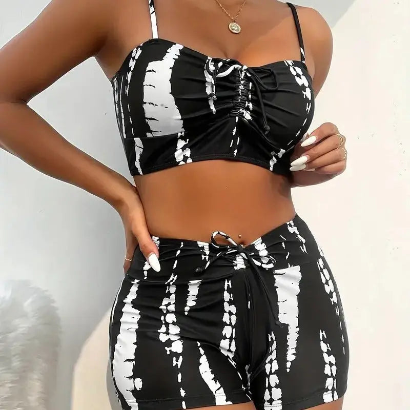 Tight-fitting High-waisted Bikini Two-piece Boxer-style Modest Swimwear Smart Desion