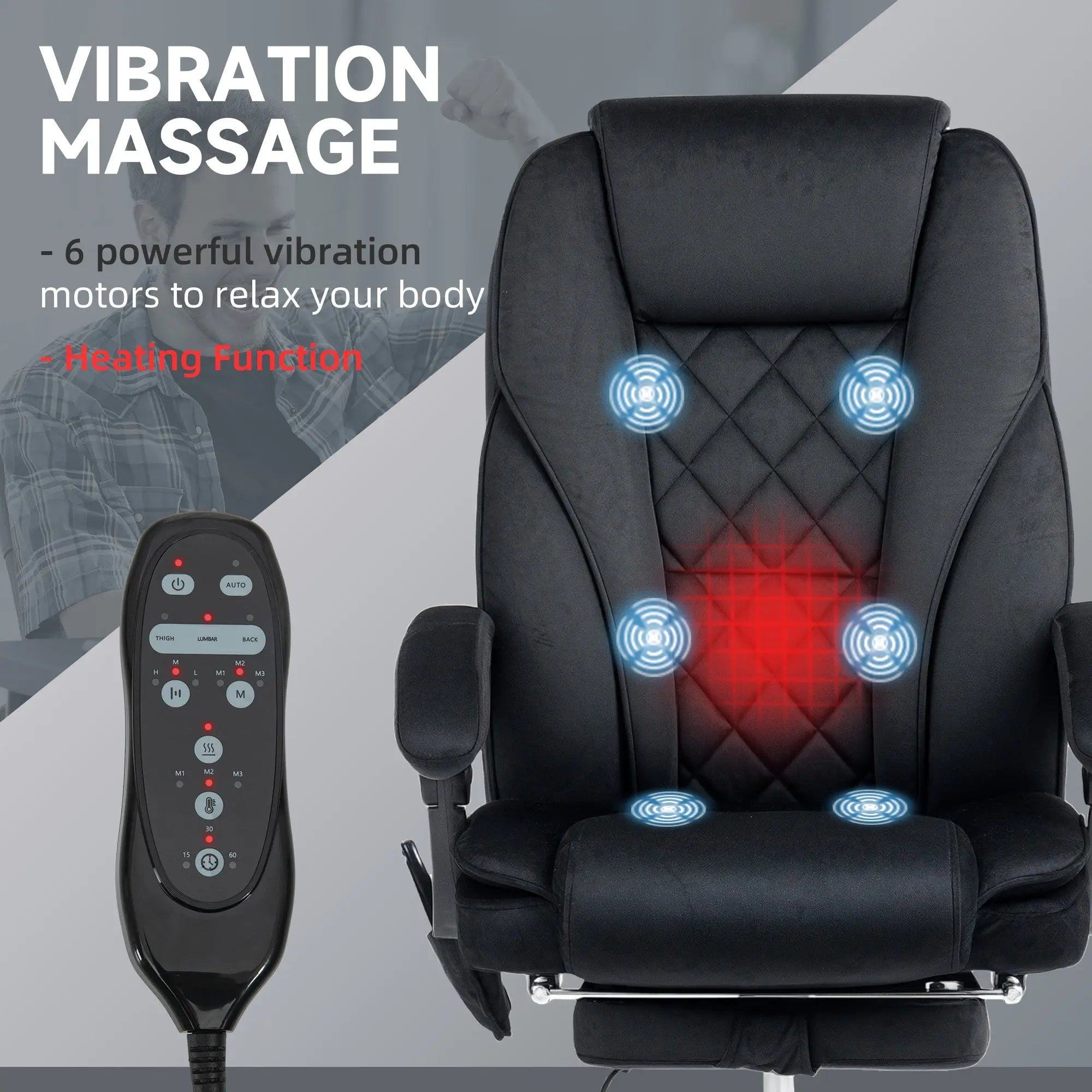 Massage Office Chair, Heated Reclining Computer Chair With Adjustable Height And Footrest, Black Smart Desion