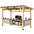 13 X 6 Wooden BBQ Grill Gazebo, Outdoor Hardtop Grill Gazebo With Metal Roof, 2 Bar Shelves And 6 Hooks, Natural Smart Desion
